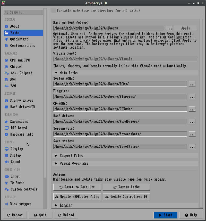 Screenshot showing "Paths" tab in Amiberry GUI img